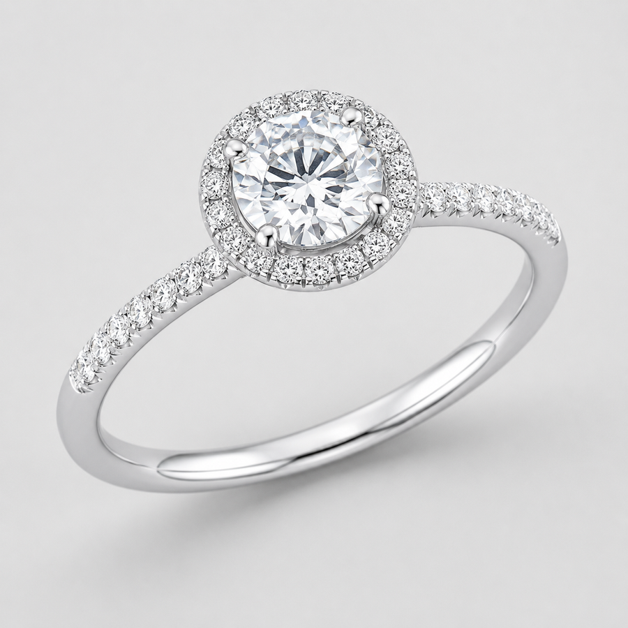 Aurora Round Halo Moissanite Ring